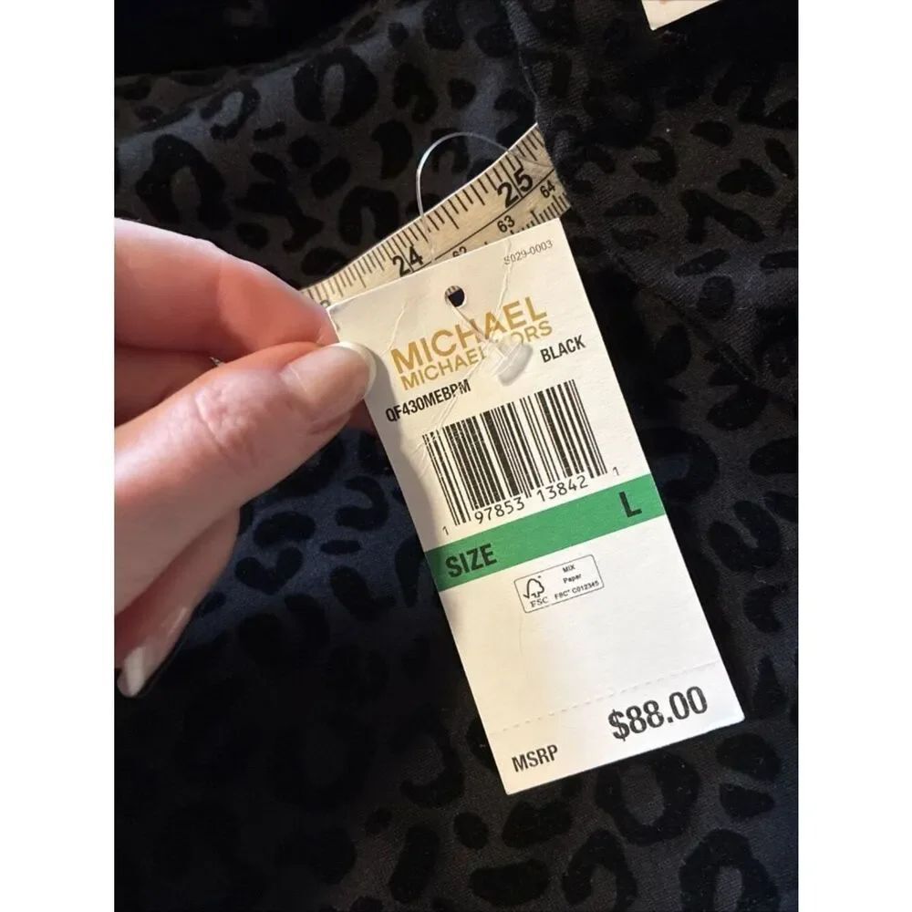 michael kors New Skinny High Rise solid black velvet leopard print pants Large - Picture 5 of 6